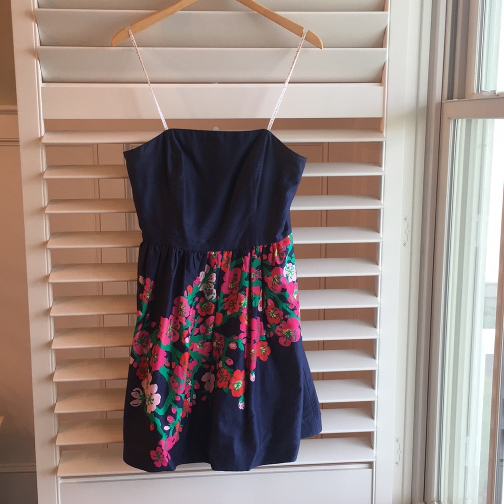 Lilly Pulitzer Navy Floral Strapless dress- 8